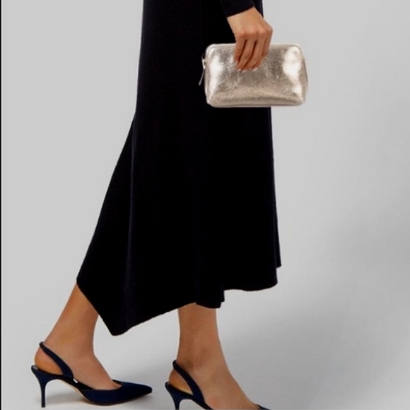 India Hicks Metallic Gold Leather Zip Top Cosmetic Accessory Pouch Clutch - Picture 2 of 16